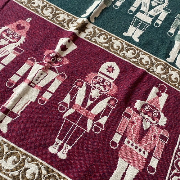 Vintage Woven Afghan Reversible Toy Soldier Nutcracker Throw Blanket 66” x 45” - Picture 6 of 6